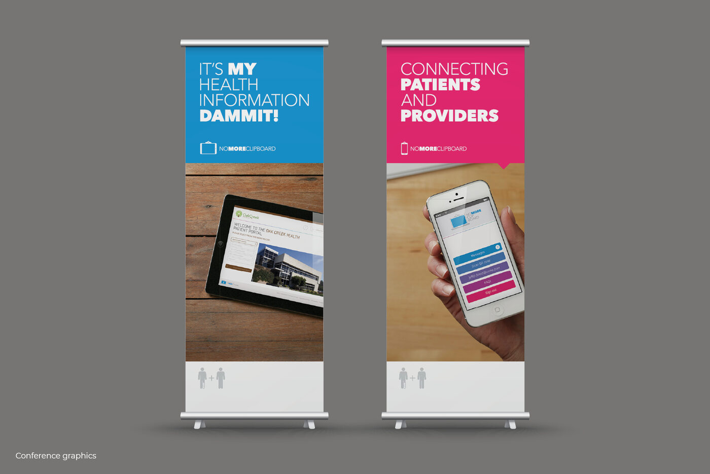 Two roll-up banners for patient and provider messaging
