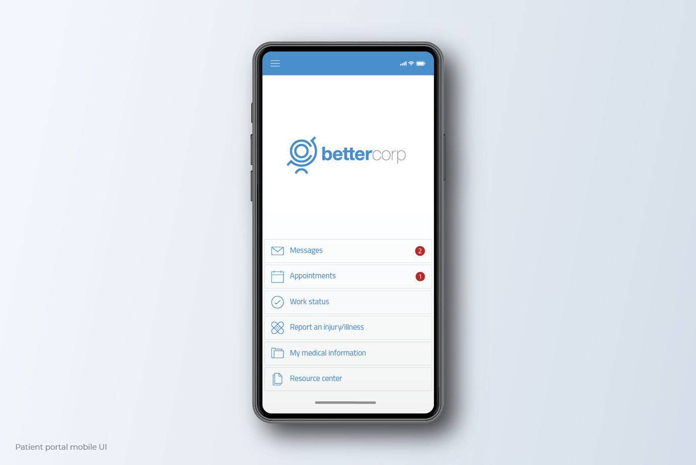 Patient portal mobile UI for a client implementation