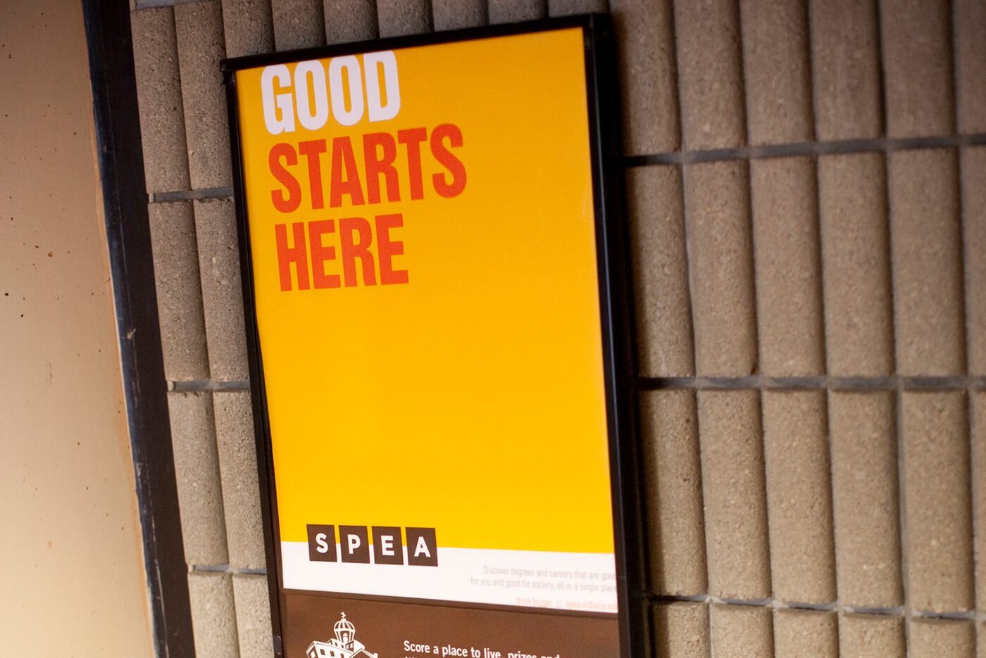 SPEA outdoor sign near campus