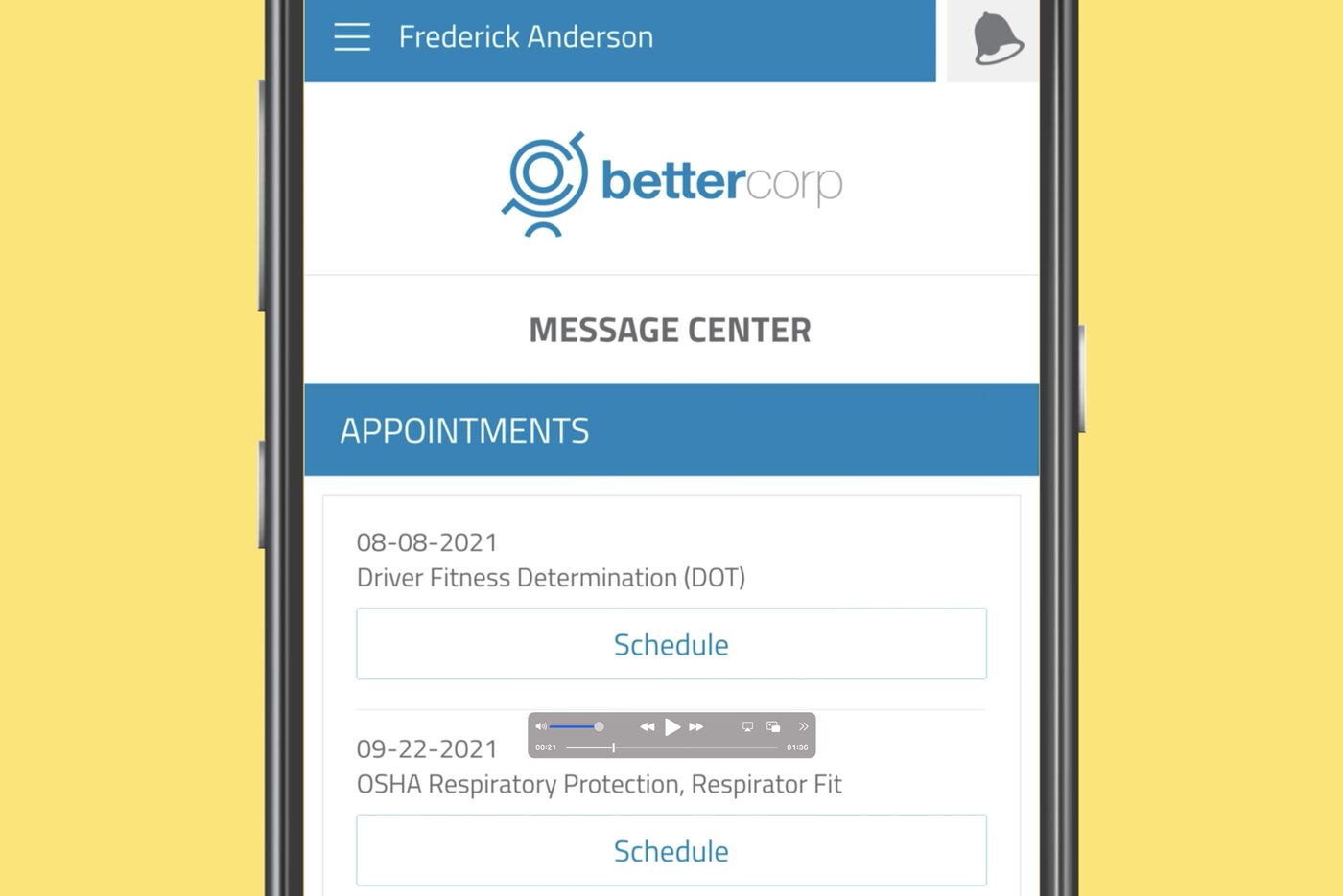 BetterCorp portal message center and appointments