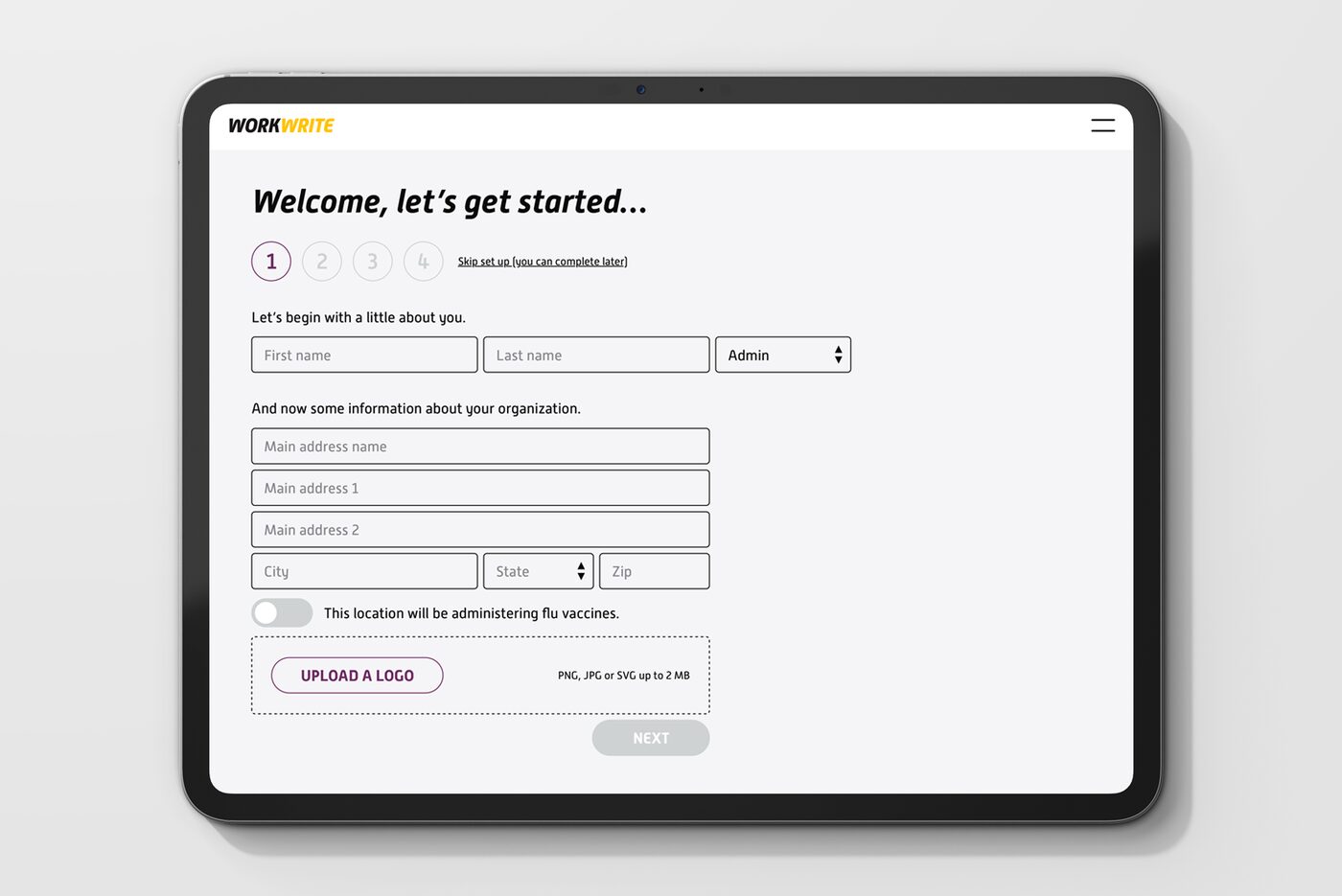 WorkWrite onboarding step 1
